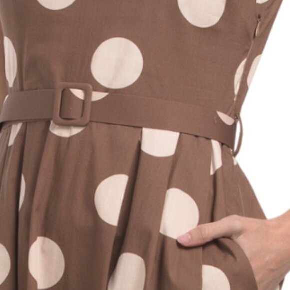 LINEA MODA Made In Italy Sleeveless Polka Dot Midi Dress - Picture 3 of 3